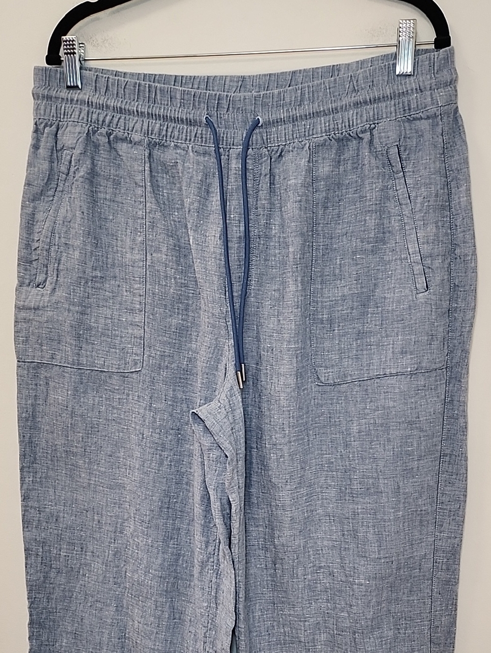 ATHLETA 100% LINEN Chambray Blue RETREAT Slit WIDE LEG Pants Sz 14 - Picture 6 of 16